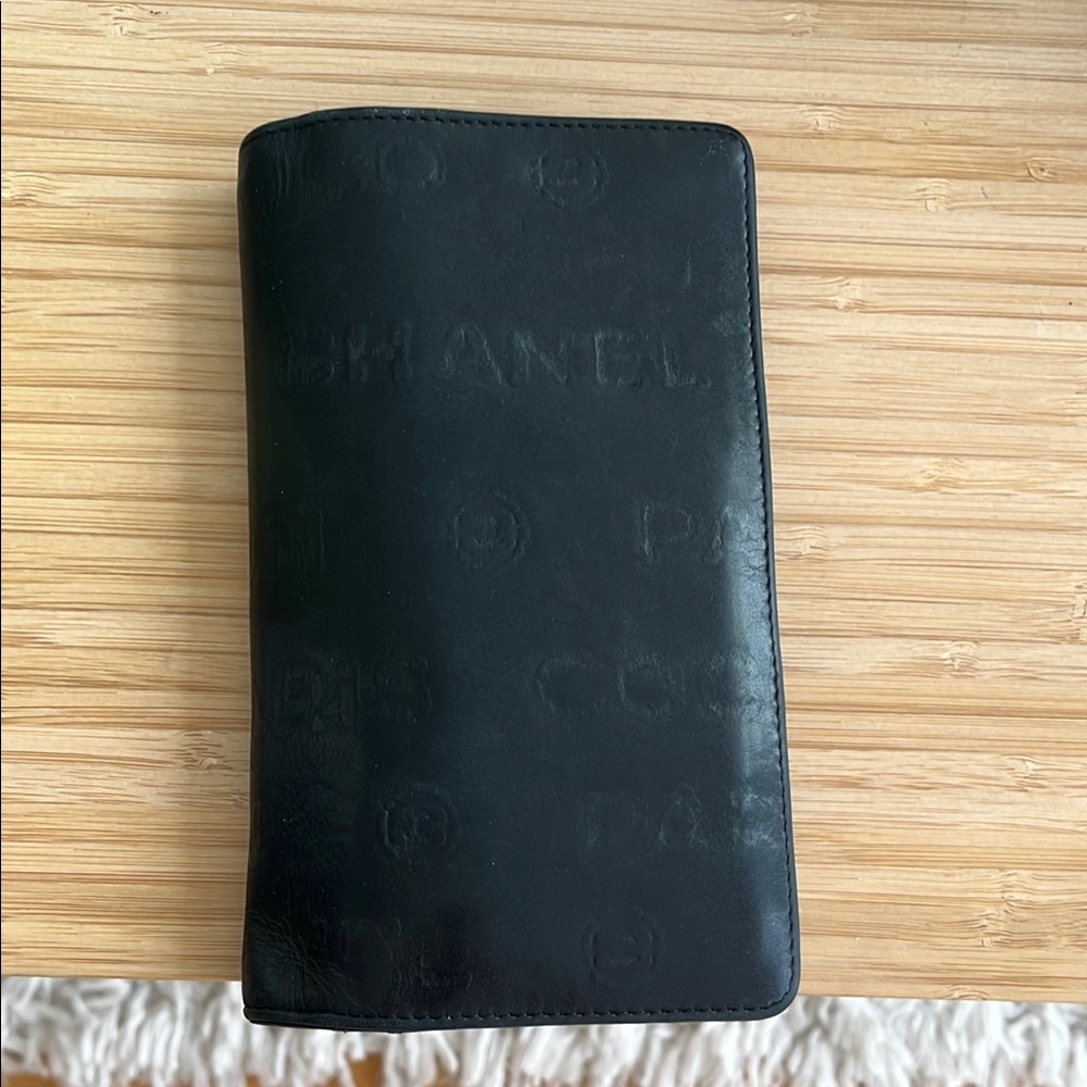 CHANEL Embossed Black Leather Wallet